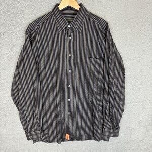 Ermenegildo Zegna Shirt Mens L Black Striped Long‎ Sleeve Button Up Cotton
